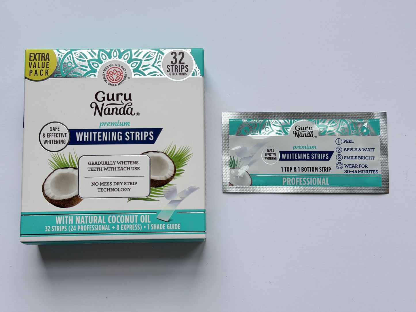 Guru Nanda Premium Whitening Strips z olejem kokosowym (32 paski wybielające)