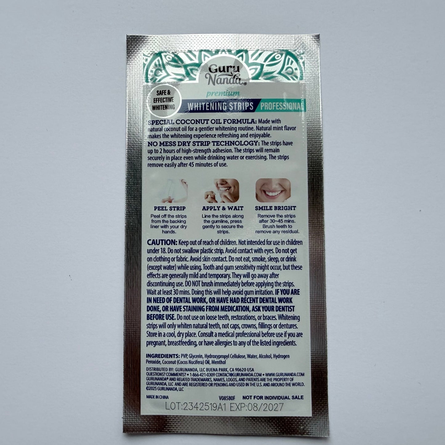 Guru Nanda Premium Whitening Strips z olejem kokosowym (32 paski wybielające)